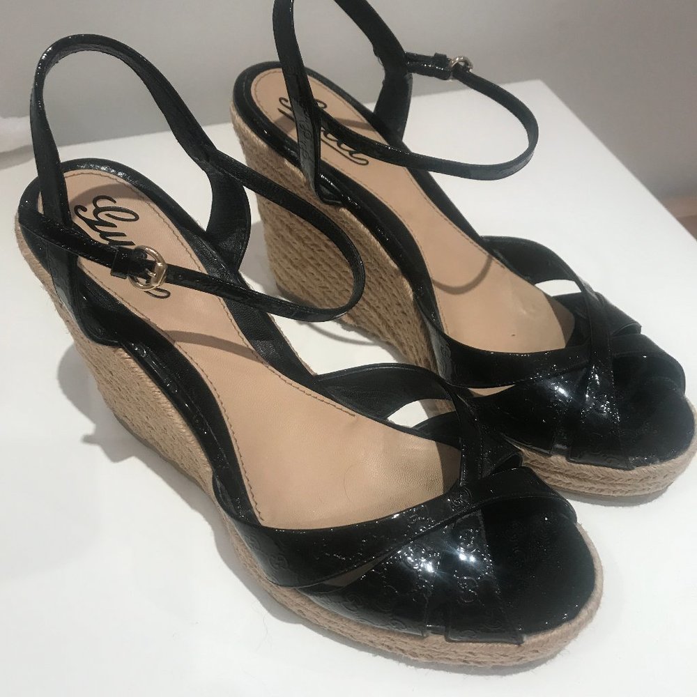 Guccissima Patent Leather Espadrille Sandal